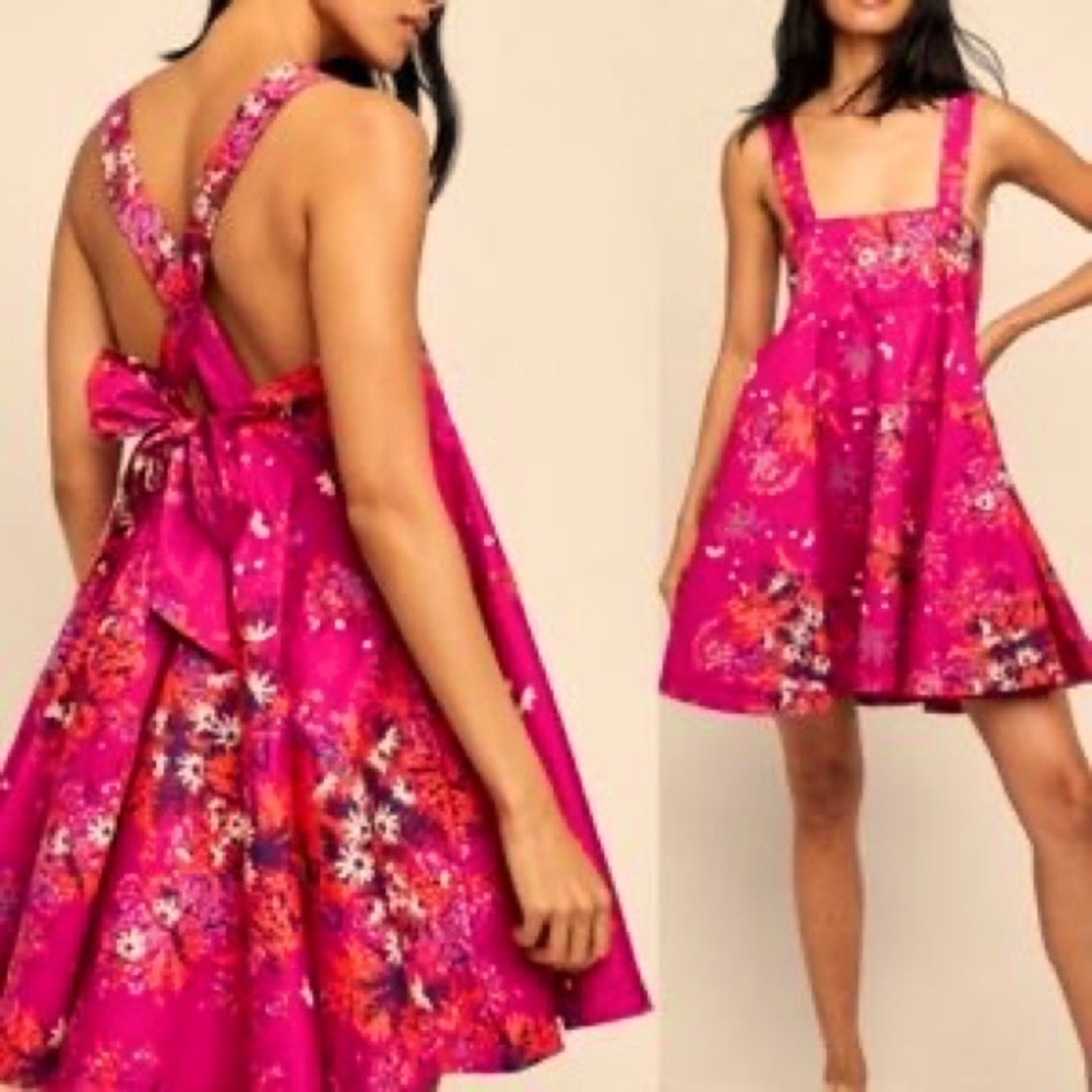NWT FREE PEOPLE BRIGHT PINK FLORAL MINI DRESS